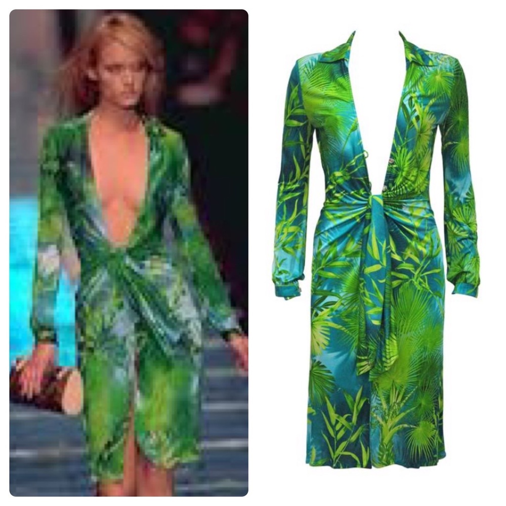 2000 Gianni Versace Jungle Print Silk Jersey Dress Sz 44